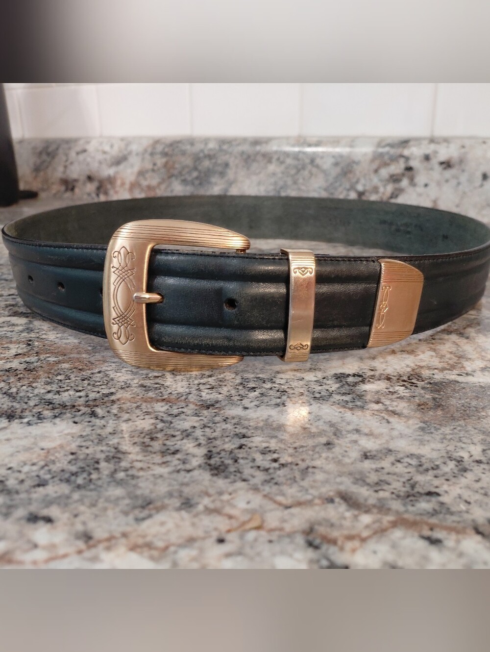Brighton Hunter Green Leather Belt with Gold Buckle